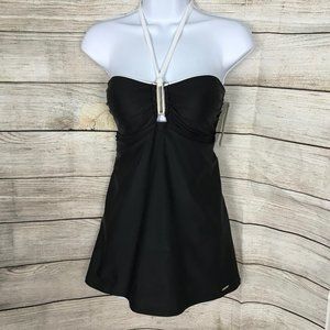 Jones New York Women Black Gold Halter Tankini Siz